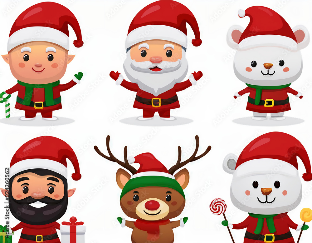 Christmas character vector set design; Santa Claus and Reindeer. Merry Christmas and Happy New Year. Vector illustration Christmas character vector set design; Santa Claus and Reindeer. Merry Christmas and Happy New Year. Vector illustration