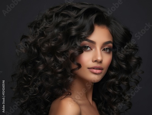 Portrait of a Woman with Long Curly Black Hair