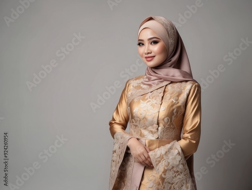 Woman in a Golden Dress and Headscarf photo