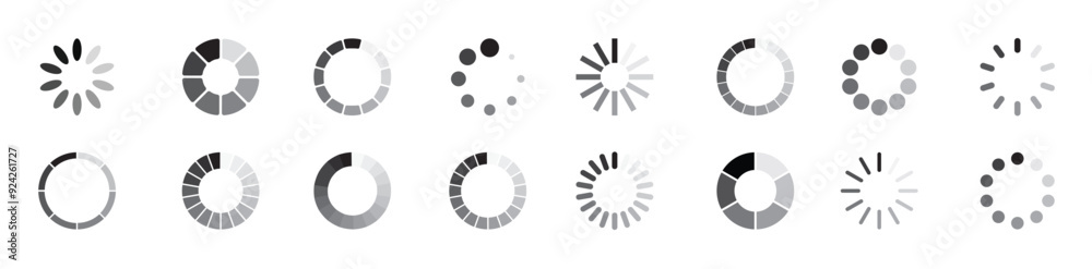 Progress bar loading signs. Collection loading status bar in different design. Download progress icons. Progress bar loading signs. Collection loading status bar in different design. Download progress icons.