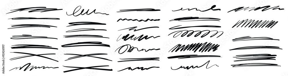 Grunge lines, scrawls, crayon scribbles, rough brush charcoal pen strokes, underlines strikethroughs. Bold doodle freehand shapes. Underline typography scribbles, crosses, curves. Vector illustration Grunge lines, scrawls, crayon scribbles, rough brush charcoal pen strokes, underlines strikethroughs. Bold doodle freehand shapes. Underline typography scribbles, crosses, curves. Vector illustration