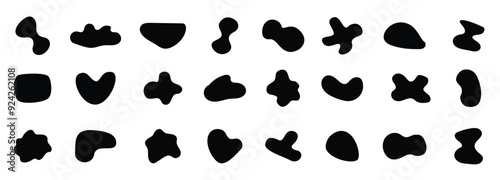 Blob irregular shape. Random splotch form collection. Black vector asymmetric paint photo