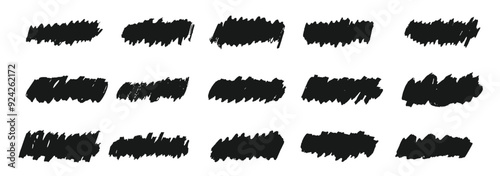 Set of Grunge Brush Strokes, Vector Ink Brush Strokes Set