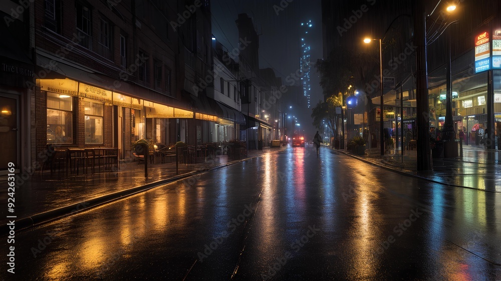 Reflections on a Wet City Street Reflections on a Wet City Street