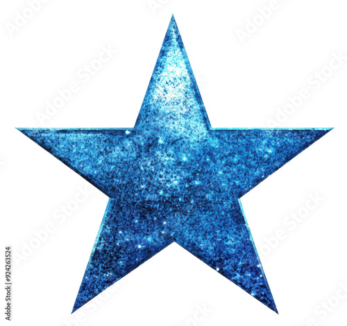 Blue glitter star with sparkling texture on a white background, cut out - stock png.