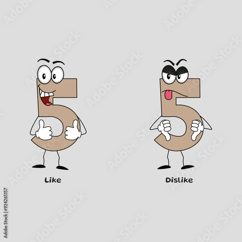 Like & Dislike Expression, Funny Mascot Design, Number 5 (Part 50) (Editable Strokes)