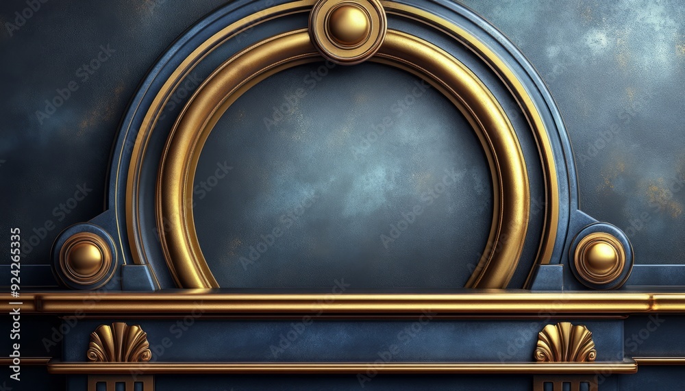 Golden Trimmed Blue Circular Frame with a Shelf Golden Trimmed Blue Circular Frame with a Shelf