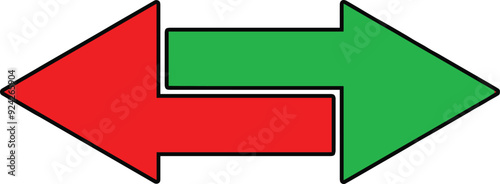 illustration of red and green arrows pointing in opposite directions as a symbol between two choices, right and wrong