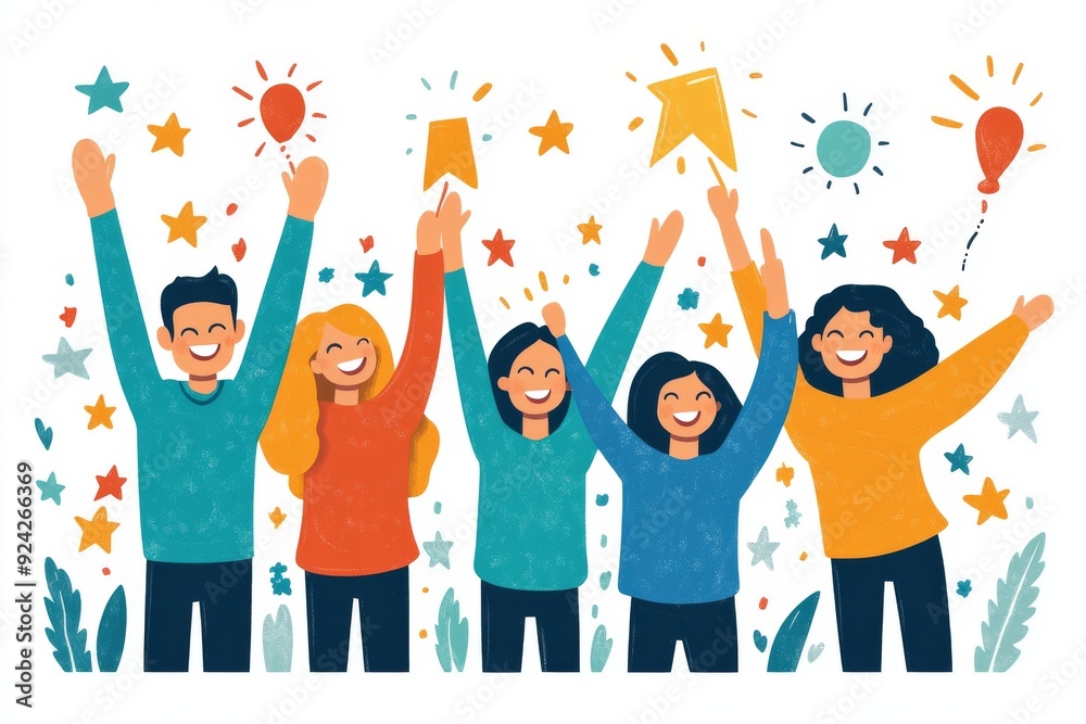 Celebratory team achievement with confetti and cheers in a corporate setting signifies success Celebratory team achievement with confetti and cheers in a corporate setting signifies success
