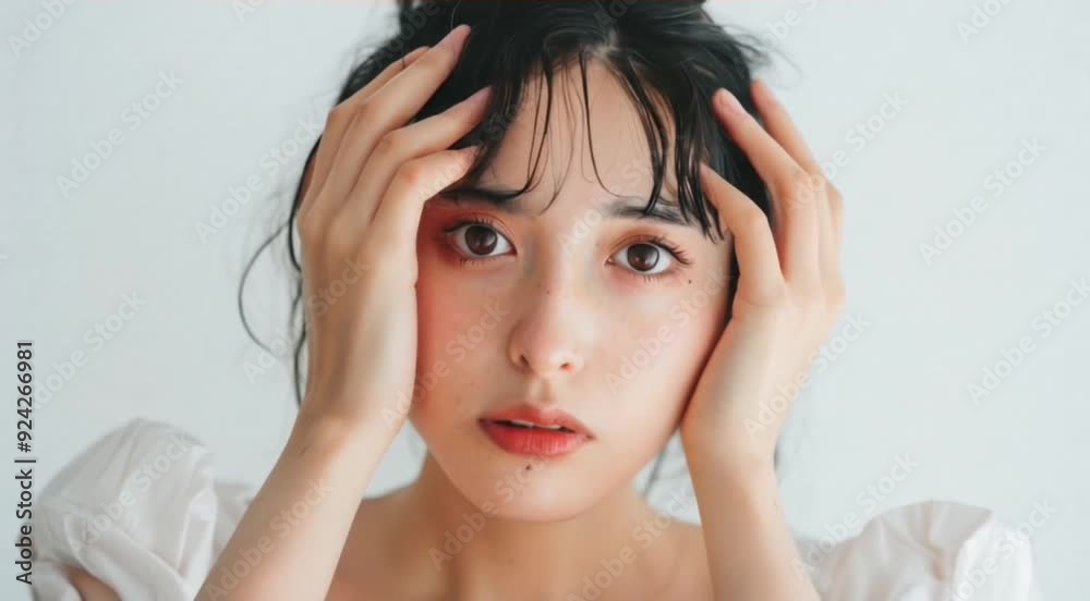 頭を抱えて悩む女性のイメージ 頭を抱えて悩む女性のイメージ
