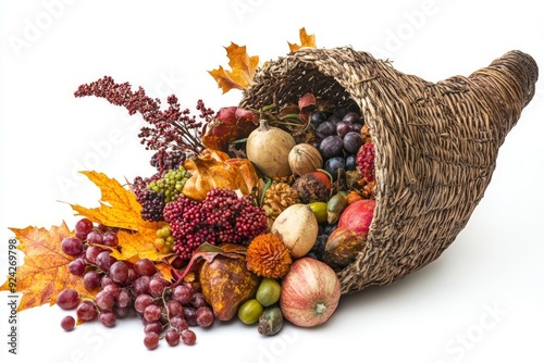 Thanksgiving Autumn Fall cornucopia on White background fall decor background banner holiday celebration harvest
 photo