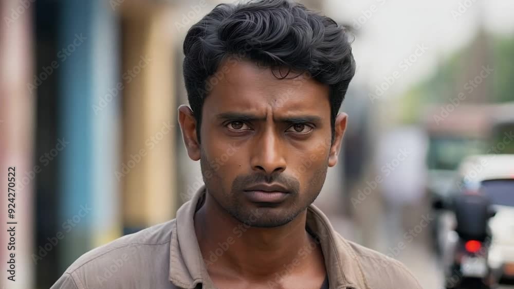Man serious face standing on a street Man serious face standing on a street