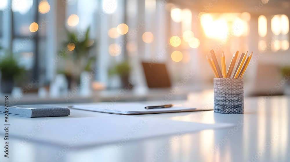 Minimalist Workspace. Modern office setting Minimalist Workspace. Modern office setting