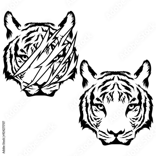 Quadro su tela 2 Tiger Head | Tiger | Stripe Animal | Big Cat Mammal | Forest Predator | Fierc