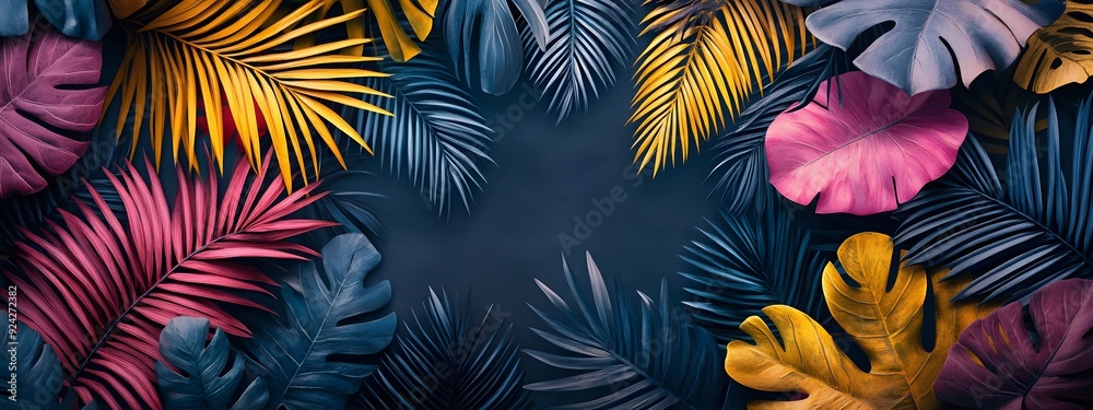 Lush Tropical Paradise. Vibrant jungle plants in a colorful setting Lush Tropical Paradise. Vibrant jungle plants in a colorful setting