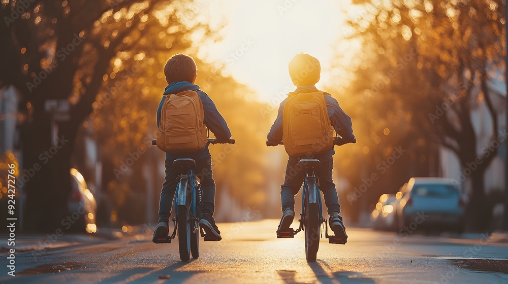 Happy morning commute. Childhood adventure concept Happy morning commute. Childhood adventure concept