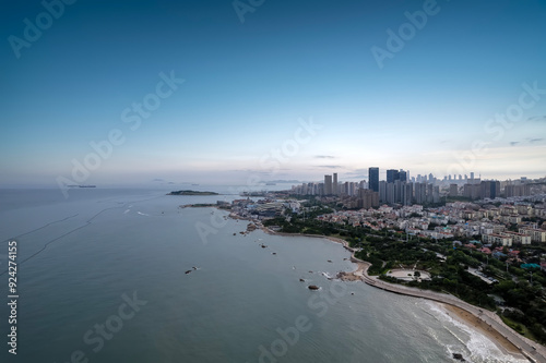 Aerial View of Coastal Cityscape with Ocean and Skyline