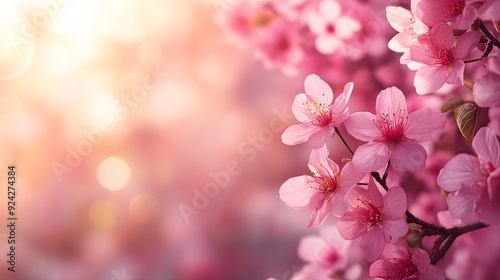 Delicate Pink Blossom Border. Springtime Romance concept