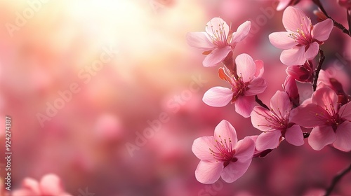 Delicate Pink Blossom Border. Springtime freshness concept