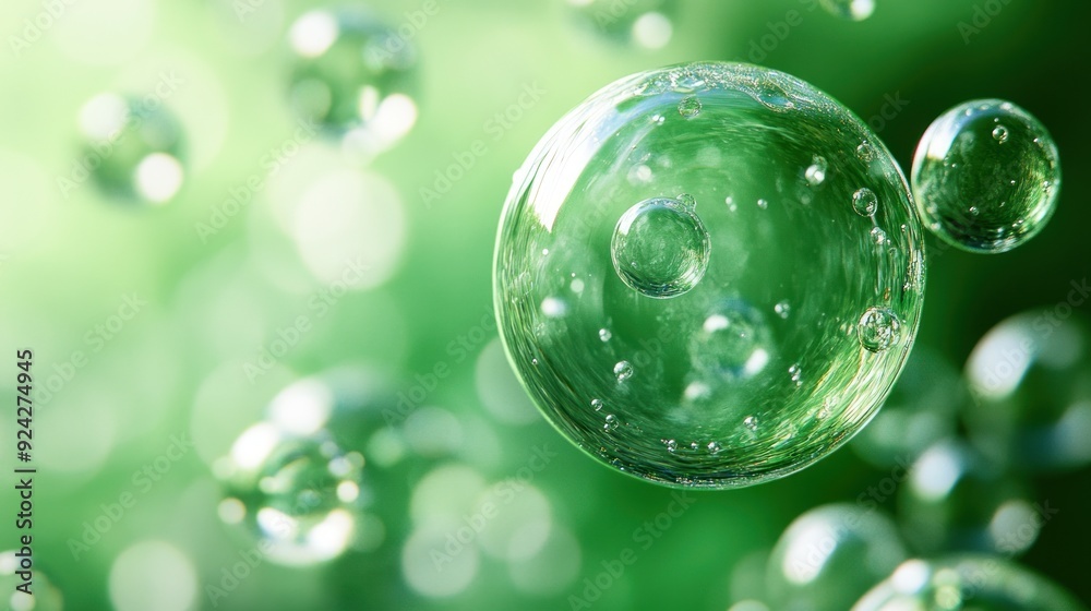 Close-up of Water Droplets Suspended in Air Against a Green Background Close-up of Water Droplets Suspended in Air Against a Green Background
