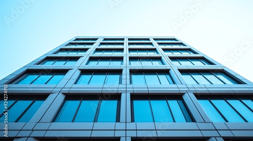 Futuristic Architecture. Modern office building with a crisp blue sky background 4 topaz enhance 4x