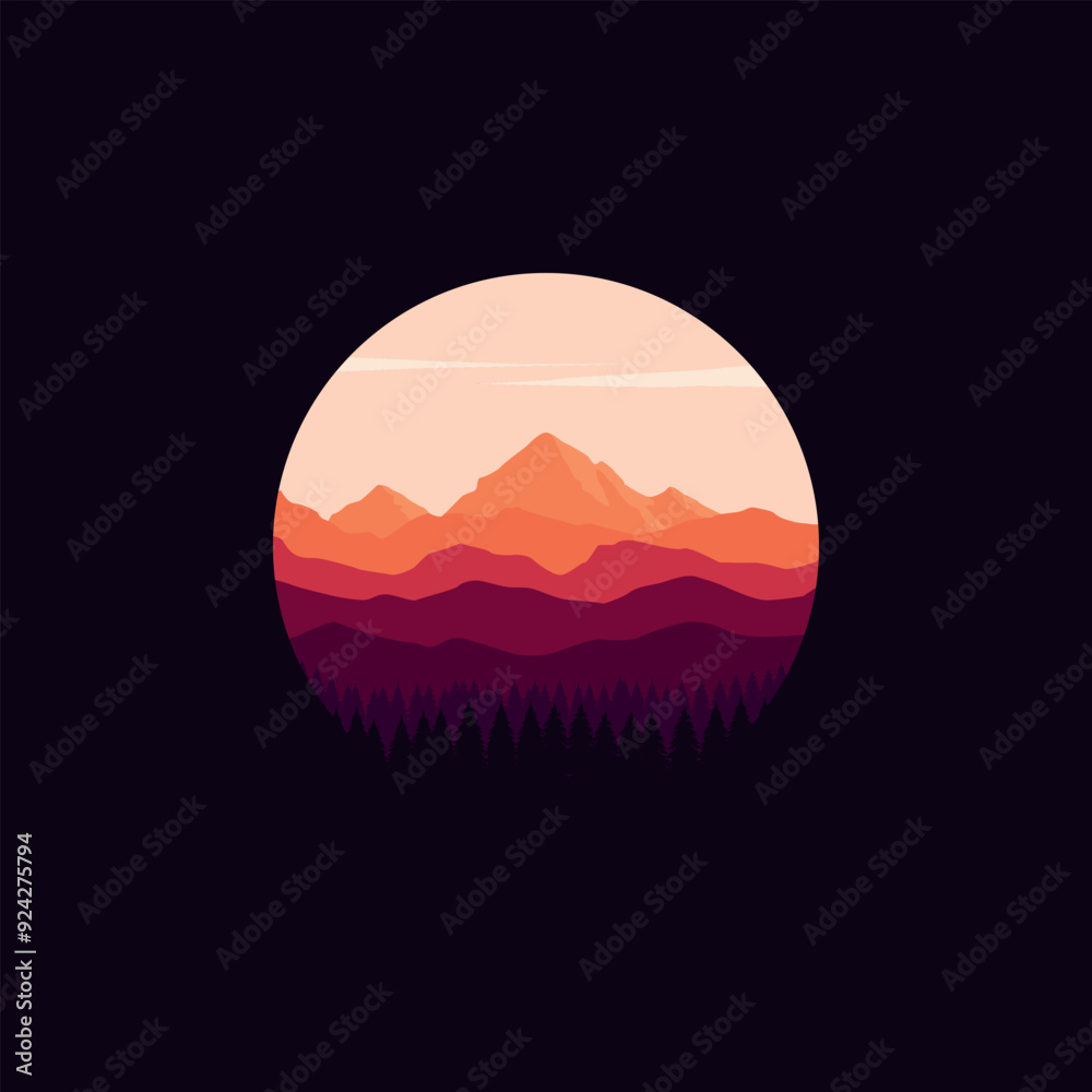 Fototapeta premium nature landscape in circle illustration vector