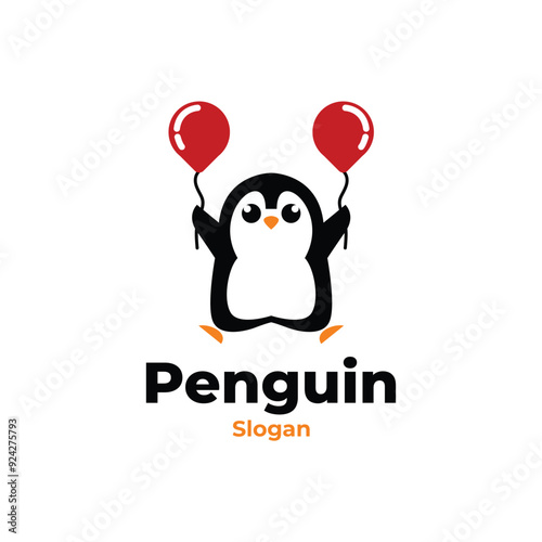 cute penguin balloon logo vector