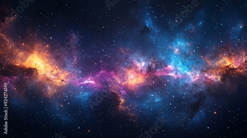 Cosmic Odyssey. Expansive 3D space panorama with stars, nebula, and galaxy