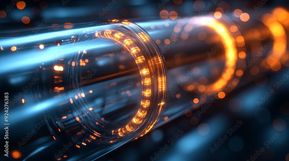 Enhanced Connectivity. Detailed close up of fiber optic cable with topaz accents