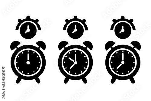 Different style Retro Alarm Timepiece logo icons, Set of Alarm icon silhouette vector illustration
