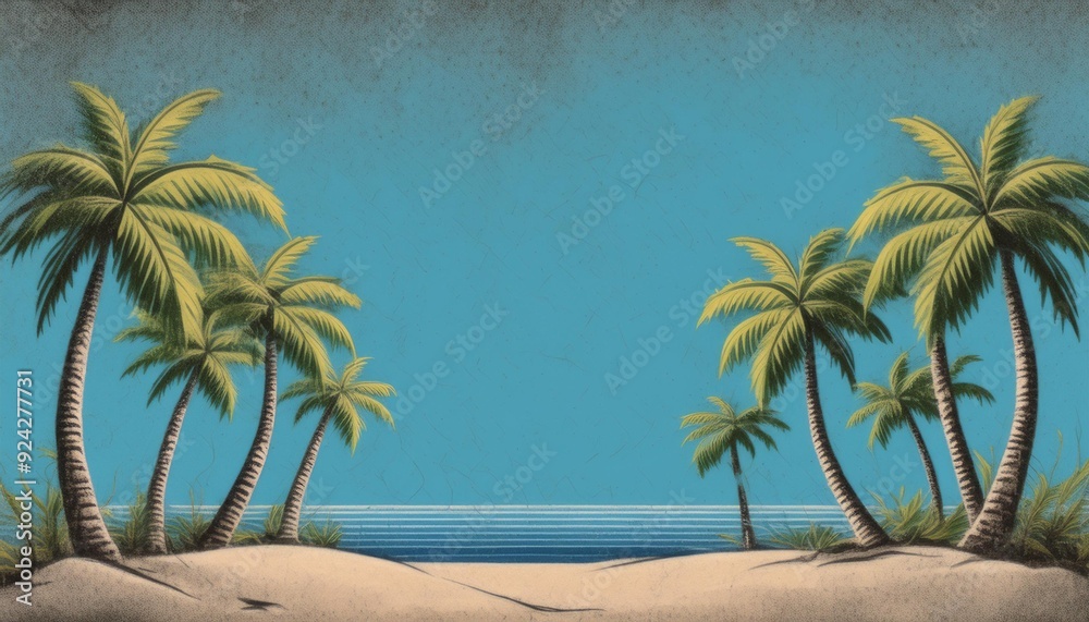 Fototapeta premium Retro Postcard Illustration Coastal Scenic Background