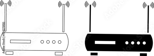 Router Silhouette Icons: Black and White Wireless Network Devices