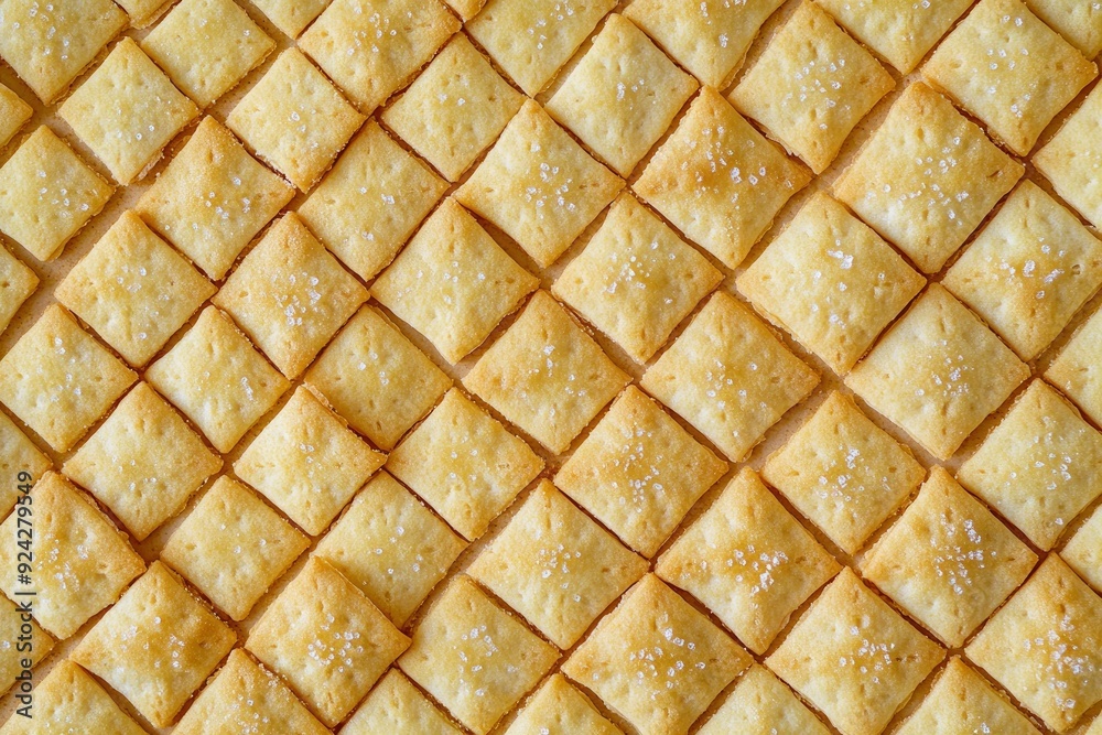 A lot of small cookies are square shaped. A pattern of a yellow salt cracker. Background image with salted pastry with generative ai A lot of small cookies are square shaped. A pattern of a yellow salt cracker. Background image with salted pastry with generative ai