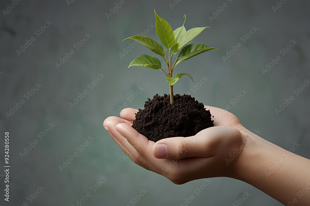 A digital hand holds a vibrant green plant A digital hand holds a vibrant green plant