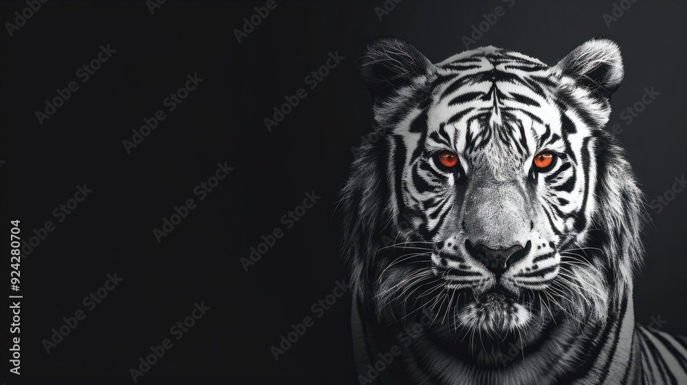 White Tiger portrait on dark background White Tiger portrait on dark background