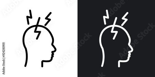 Headache vector icon set in black and white color.