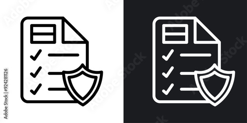 Insurance policy vector icon set in black and white color.