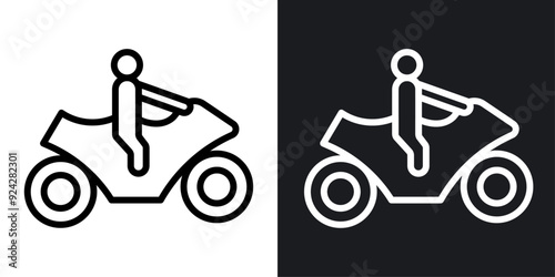 Motorbike riding vector icon set in black and white color.