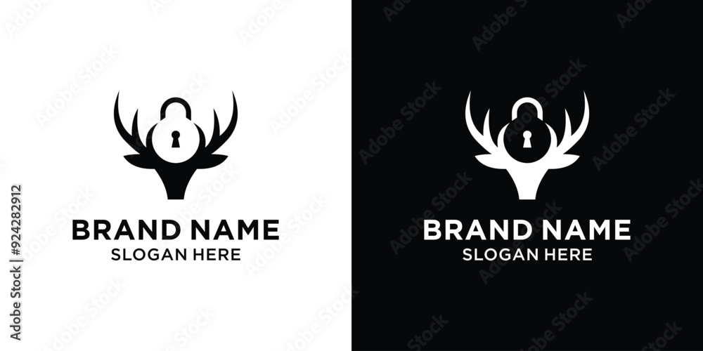 Deer and Key Padlock Logo Design Template. Deer and Key Padlock Logo Design Template.