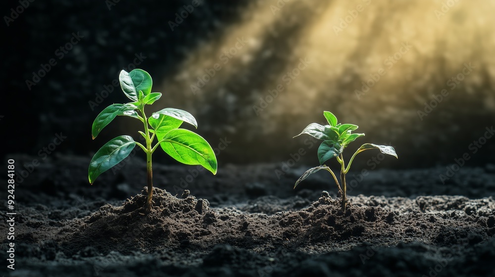 A healthy plant thrives in sunlight; a withered one in shade highlights nurturing vs. neglect.