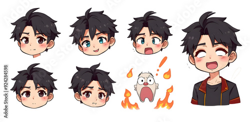 black haired boy cute twitch emote set 
