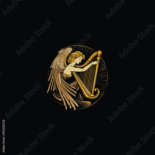 Angel playing the harp design vector illustration