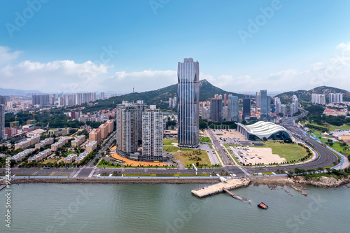 Aerial View of Modern Urban Landscape by the Water photo