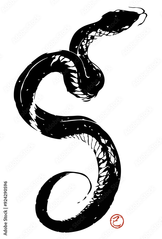 Fototapeta premium 巳年, 巳, 年賀状, 蛇, 2025, 筆, 筆書き, ベクター, ヘビ, お正月, 筆文字, シルエット, ビジネス, イラスト