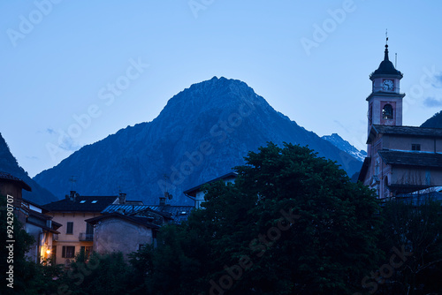 Twilight with the Maratime Alps in the background. Entracque, Cuneo, Piemonte, Italy photo