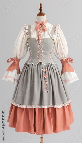 Dirndl with puffed sleeves, traditional Bavarian dress, cultural attire, elegant outfit photo