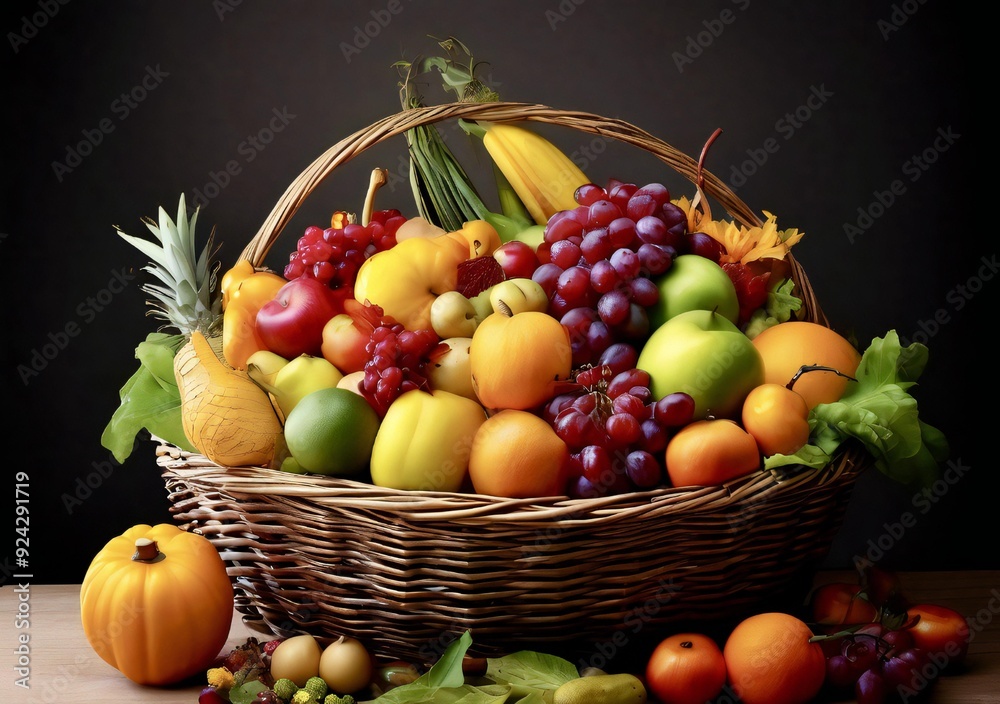 Fruit basket on a black background Fruit basket on a black background