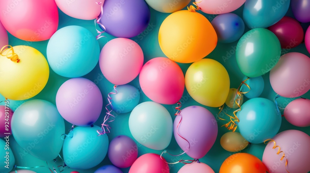 Colorful Balloons on Turquoise Background Colorful Balloons on Turquoise Background