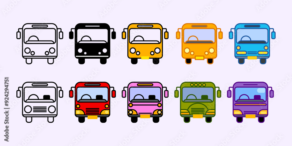 Bus icon in flat style vector illustration set. Public tansportation icon, symbol, sign design. Bus icon in flat style vector illustration set. Public tansportation icon, symbol, sign design.