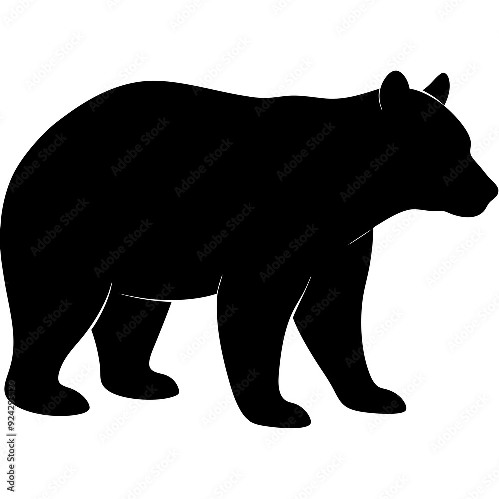 Fototapeta premium Cute bear isolated on white, bear vector illustration, animal vector art, bear silhouette, bear vector icon, bear cartoon line art, eps